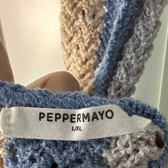 Peppermayo Blue and Cream Crochet Halter Dress - Picture 2 of 2